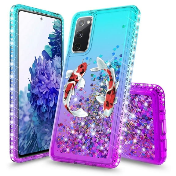 Bemz Liquid Quicksand Case for Samsung Galaxy S20 FE (with Touch Tool) - Koi Fish (Teal/Purple)