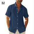 thumbnail image 4 of thinsony Traveling Casual Style Men's Button Down Shirt Summer Pool Party Solid Color Simple Design Slim Fit Tops Daily Clothes Dark Blue M, 4 of 5