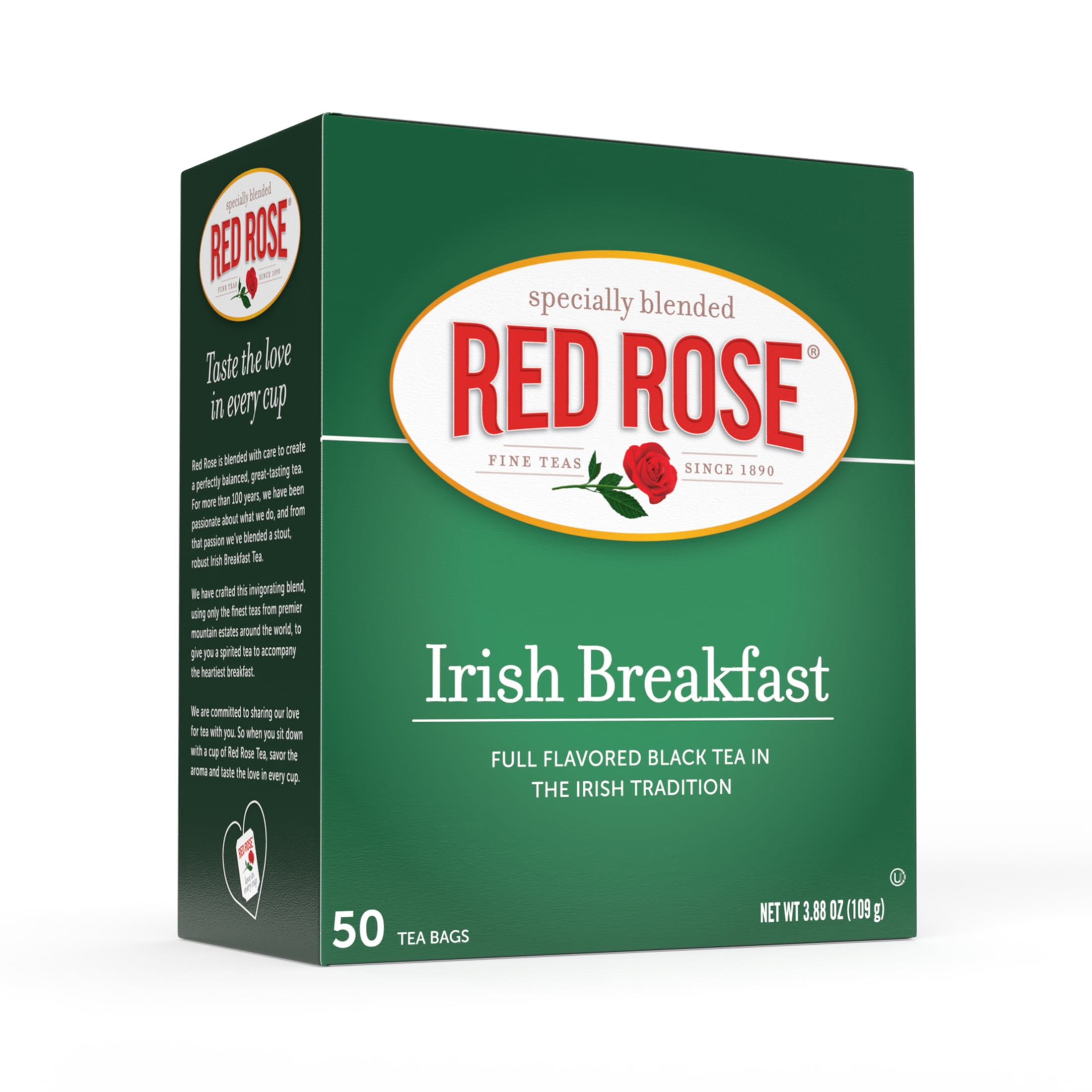 Red Rose Irish Breakfast Tea Specially Blended Strong Robust Black Tea with 50 Individually Wrapped Tea Bags Per Box (Pack of 6) Contains Caffeine Brew Hot/Cold Full Flavored Black Breakfast Tea