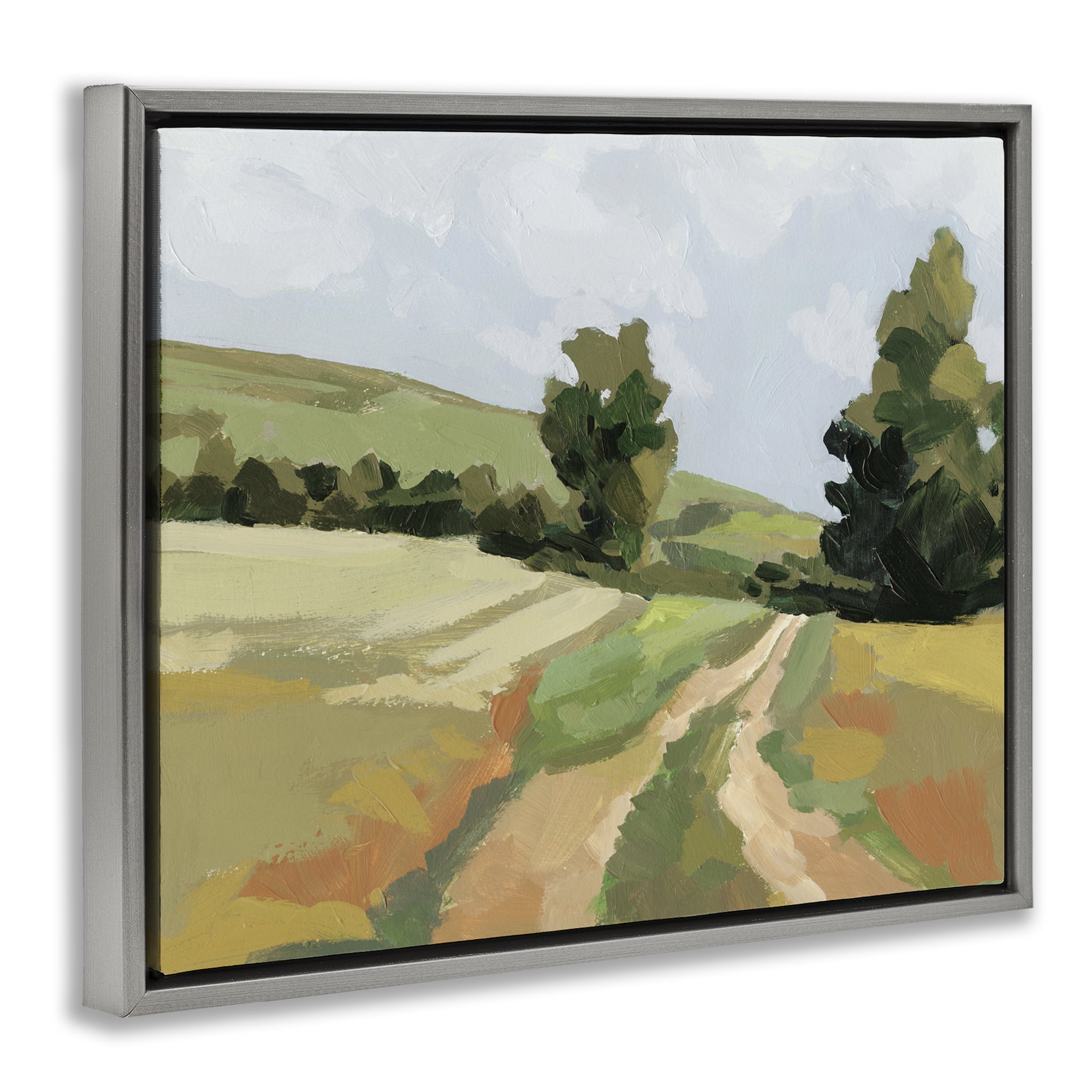 Stupell Industries Vast Country Path Landscape Painting Gray Floater Framed Art Print Wall Art, 21 x 17