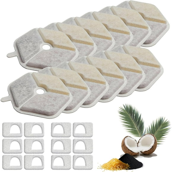 12+12 Paquets Filtres de Remplacement Compatibles avec Smartoo 152oz/4.5L Fontaine d'Eau Sans Fil pour Chat, Filtre de Fontaine d'Eau pour Animal de Compagnie de Remplacement avec Éponges Préfiltrantes
