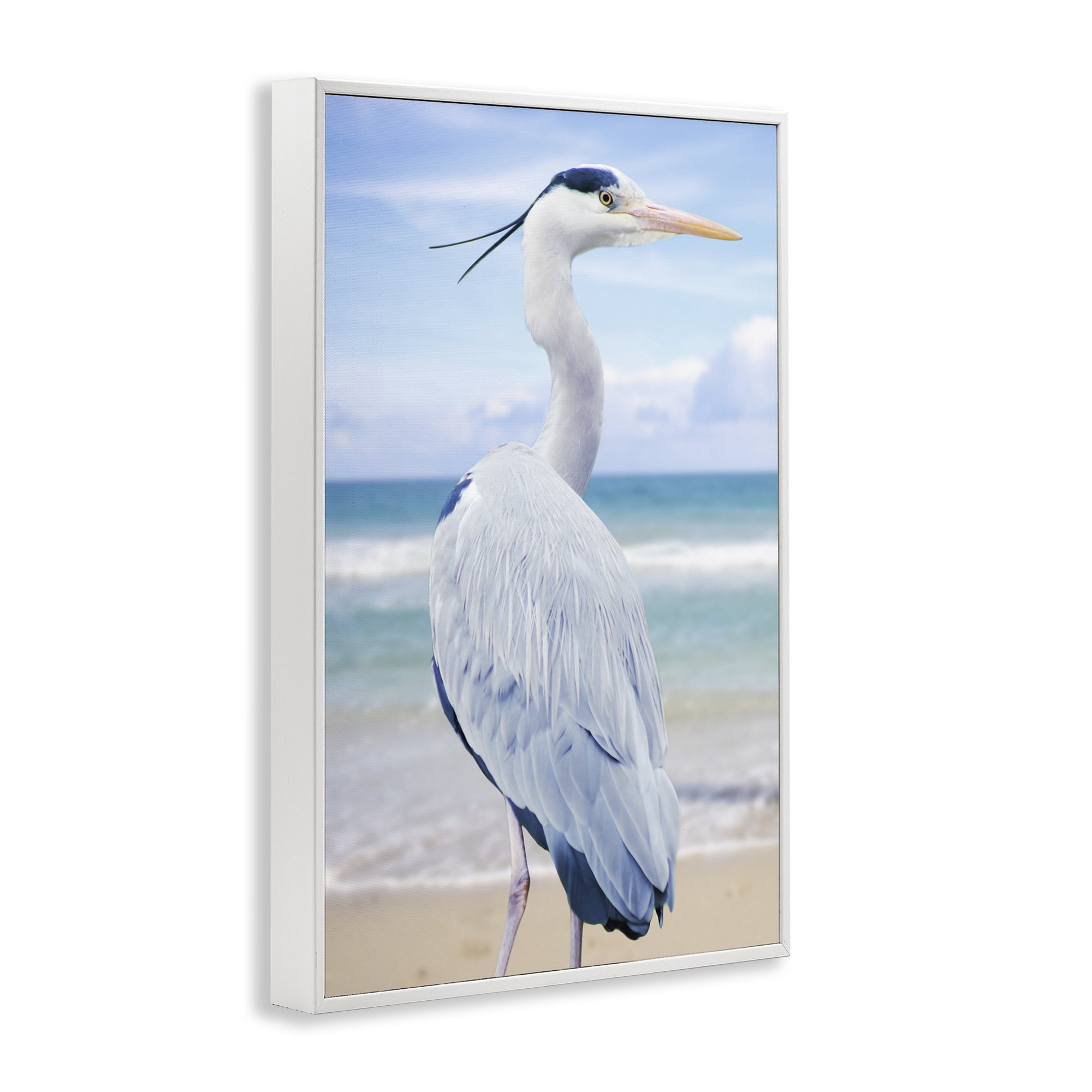 Stupell Industries Vacationing Heron by Seaside White Framed Giclee Art, design by Marcus Prime