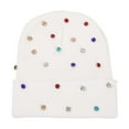 thumbnail image 4 of AWZXDE Fashion Rhinestone Detail Beanie Hats For Women Edgy Style Knit Pullover Cap With Studs For Autumn Winter White, 4 of 4