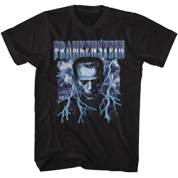 Universal Monsters Frankenstein Lightning Black Adult T-Shirt