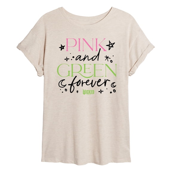 Wicked - Pink and Green Forever - Juniors Oversized Graphic T-Shirt