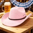 thumbnail image 4 of LOINRODI Men Western Cowboy Hat Windproof Solid Color Lightweight Wide Brim Outdoor Travel Party Headwear Pink Free Size, 4 of 5