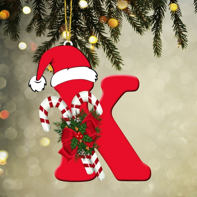 Adornos navideños, adornos navideños, regalos navideños, árbol de Navidad acrílico 2D, colgante de 26 letras, regalo decorativo, colgantes para fiestas navideñas familiares, objetos colgantes