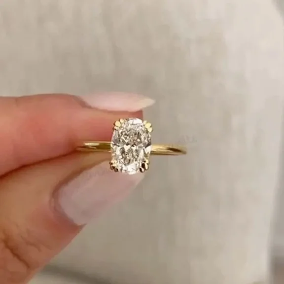 3 Ct Oval Cut Moissanite 14k Yellow Gold Plated Engagement Ring