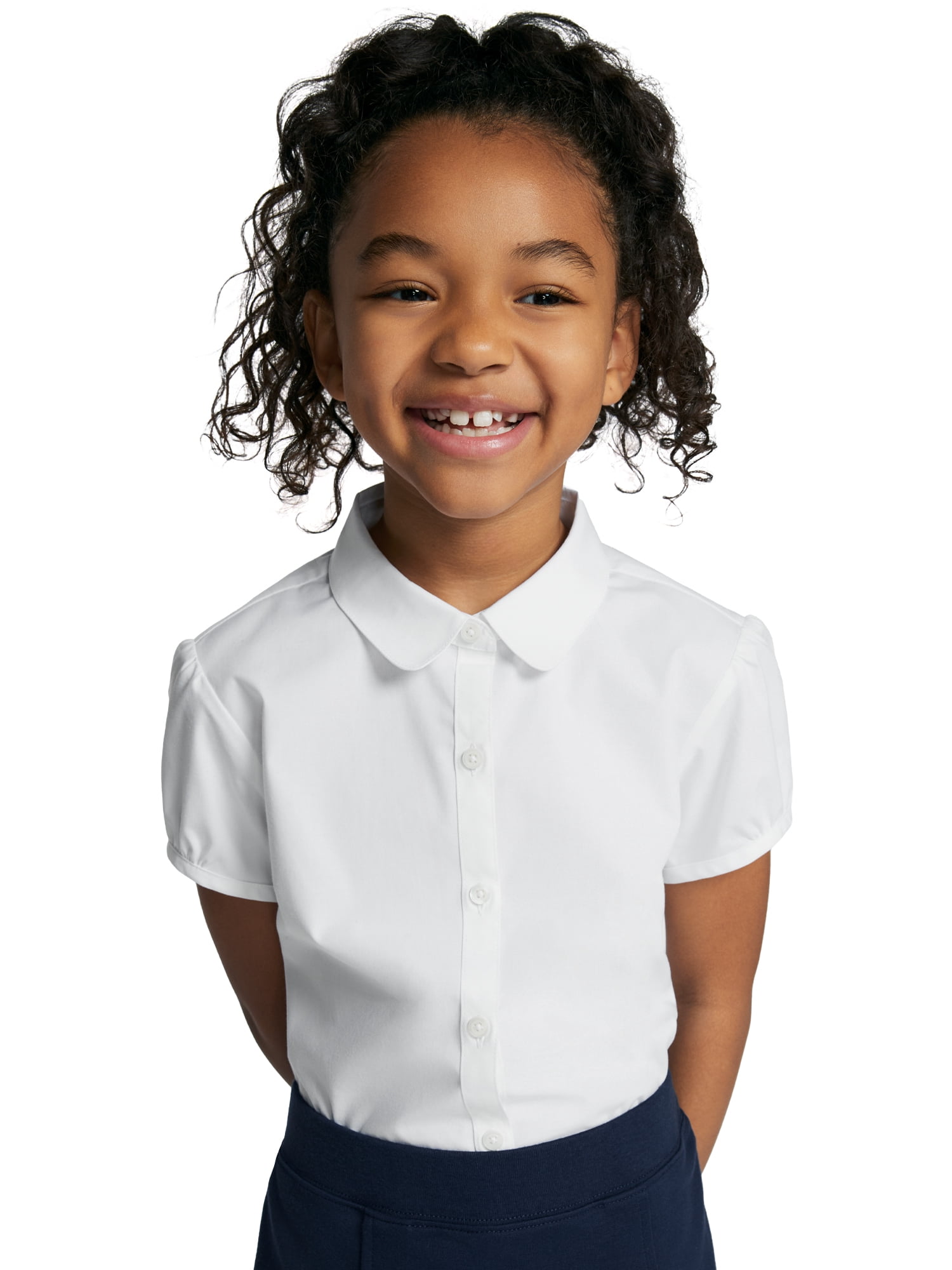 Wonder Nation Girls School Uniform Poplin Button-Up Blouse, Sizes 4-18