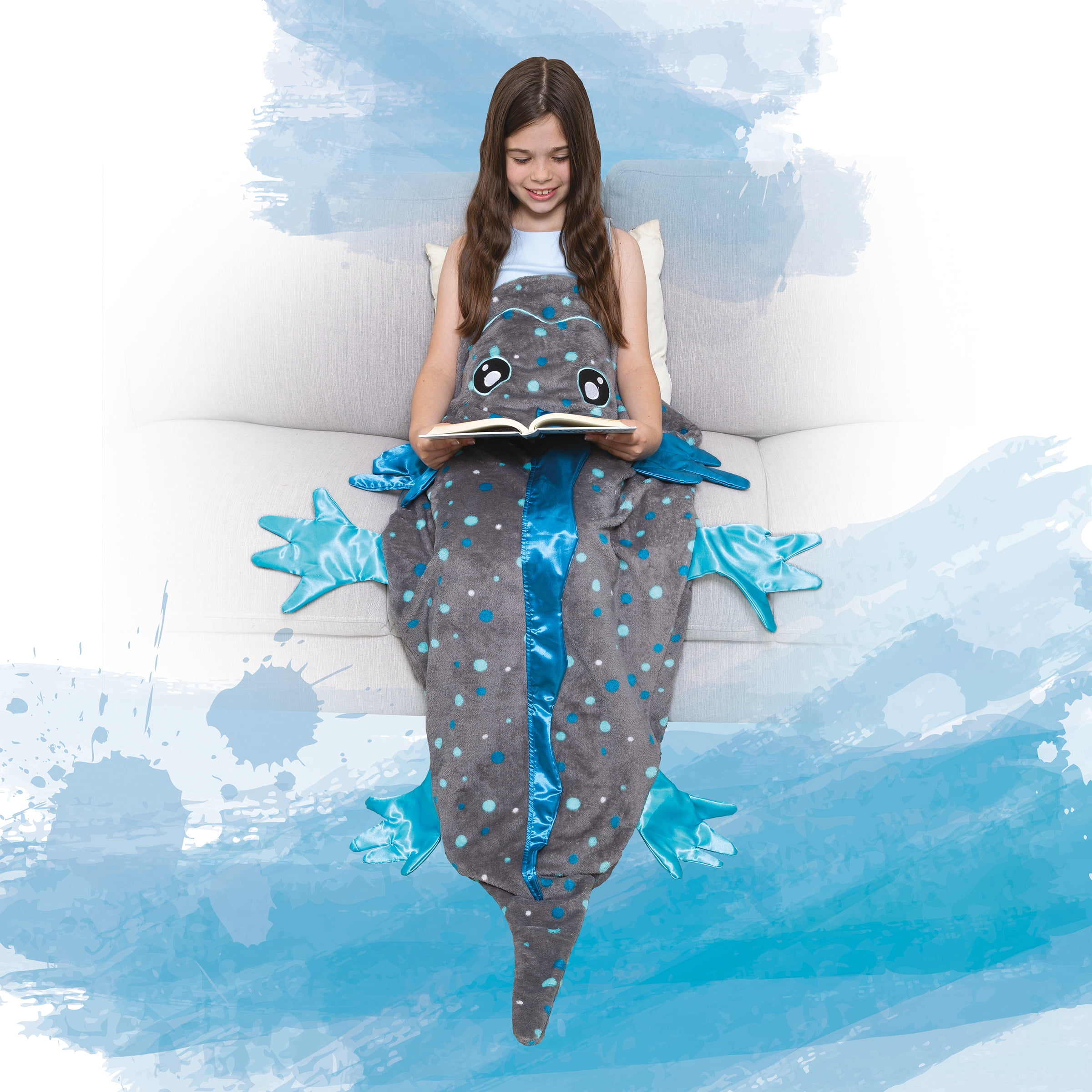 Snuggie Tails, The Original Wearable Blanket with Sleeves, Super Soft Throw Fleece, Axolotl, Ages 5+