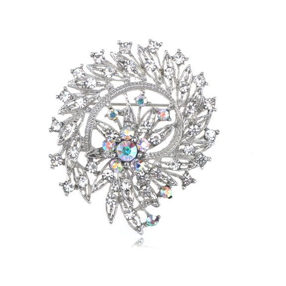Alilang Flower Leaf Royal Bouquet Clear AB Crystal Rhinestone Wreath Holiday Pin Brooch