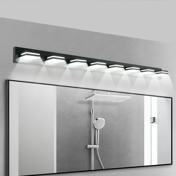 7-Light LED Vanity Light, 55.1-Inch Wall Sconce with Rotatable Heads, Matte Black Finish Modern