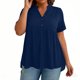 thumbnail image 4 of Plus Tops para Mujeres Tamaño Plus Moda Color Sólido Casual Botón-Up Top con Cuello en V Y Manga 3/4 Mujeres Tamaño Plus Tops de Verano, 4 of 8
