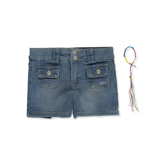 DKNY Girls' 2-Piece Shorts With Accessory Color: medium wash Size: 5