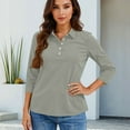 thumbnail image 5 of New 3/4 Sleeve Polo Shirts Women V Neck Collared Tees Loose Casual Business Tops Summer Light Gray L, 5 of 6