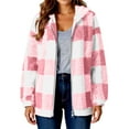 thumbnail image 5 of Dweltoz Womens Sherpa Jacket Fuzzy Zip Up Hoodie Fall Fashion Zip Up Fleece Lined Plaid Jacket Plus Size Winter Warm Fuzzy Hoodies Coats with Pockets,Pink S, 5 of 5