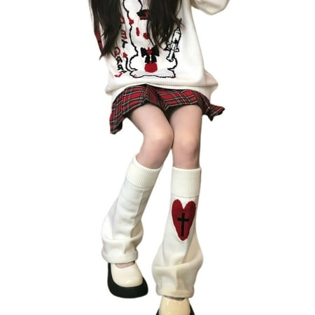 

Punk Knit Leg Warmer Japanese Women Gothic Heart Skeleton Foot Cover Long Socks