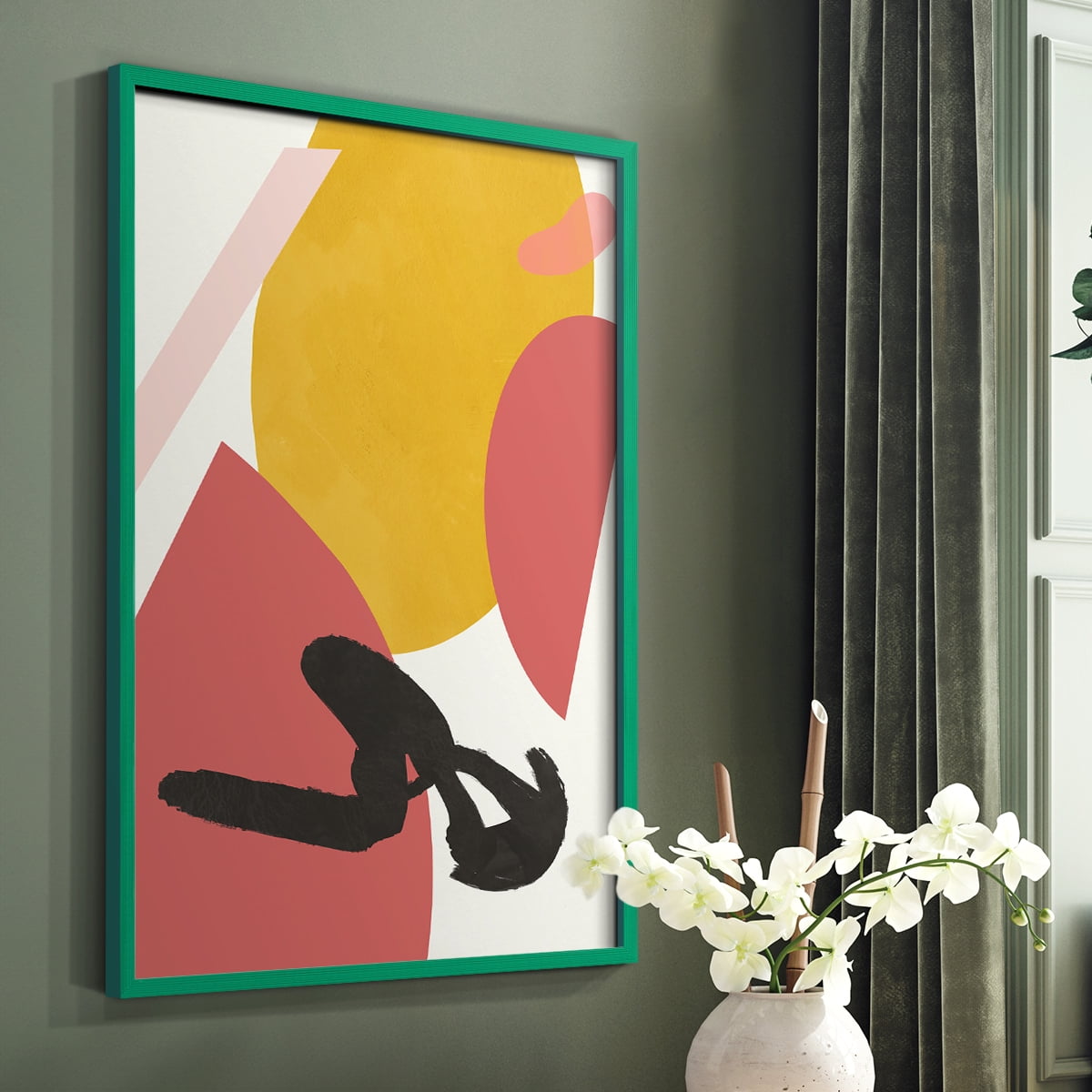 Bright Boy II Framed Print in Green Solid Wood Framed Print No Nail Hanging