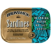 (3 Pack) BRUNSWICK Sardine Fillets in Spring Water, 3.75 Ounce Can, No Salt Added, High Protein Food and Snacks