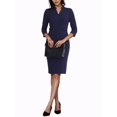 thumbnail image 4 of Vestido Midi de Manga 3/4 con Cuello de Pie en V para Mujeres Chic, L Azul Oscuro, 4 of 7
