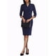 thumbnail image 4 of Vestido Midi de Manga 3/4 con Cuello de Pie en V para Mujeres Chic, L Azul Oscuro, 4 of 7