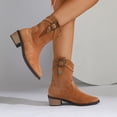 thumbnail image 6 of Bnwani Boots Women Winter Fashion Toe Mid-Heel Thick Ankle Versatile Casual Boot Brown Size 5.5, 6 of 9