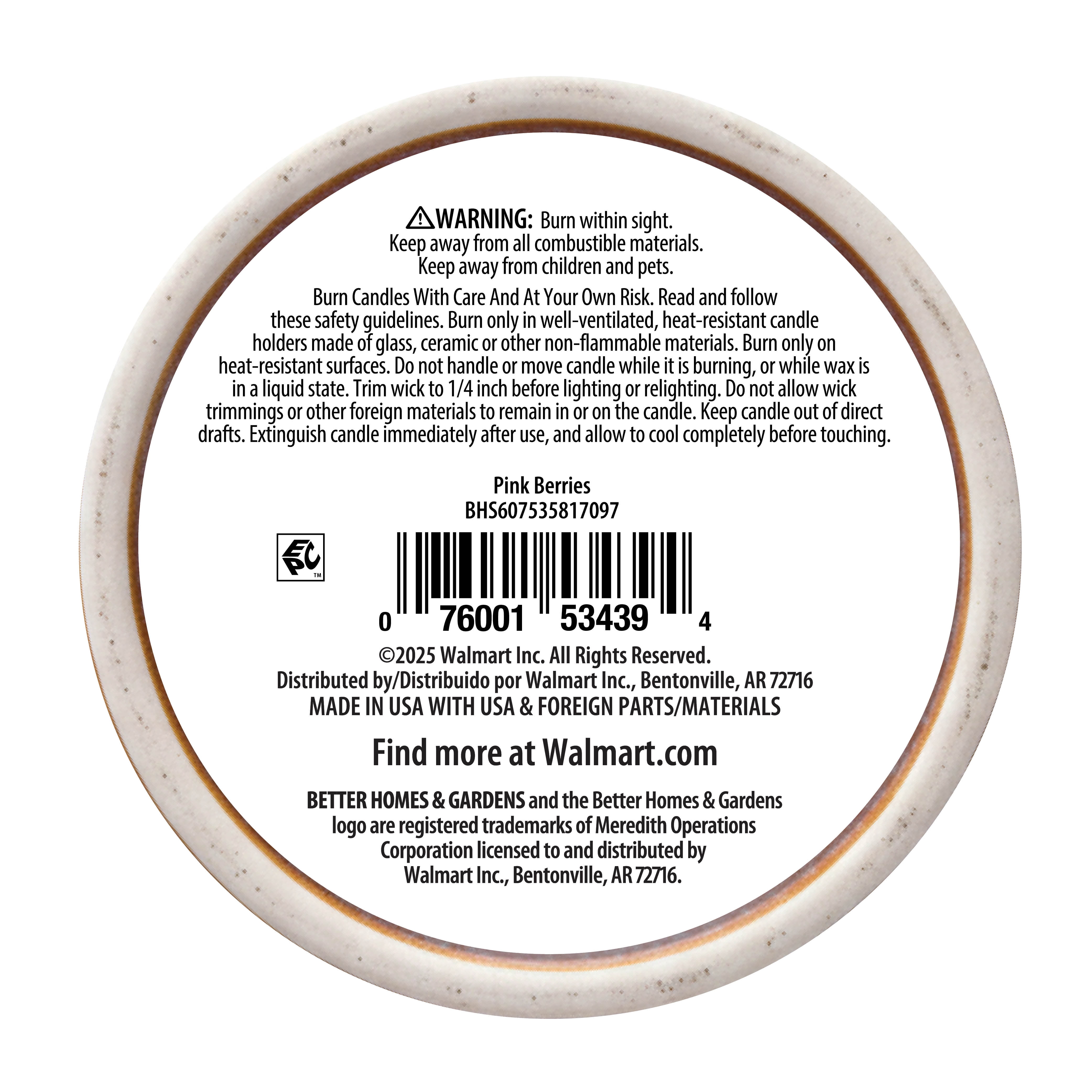 Better Homes & Gardens Ribbed 15 oz Single-Wick Pink Berries & Citronella Outdoor Jar Candle