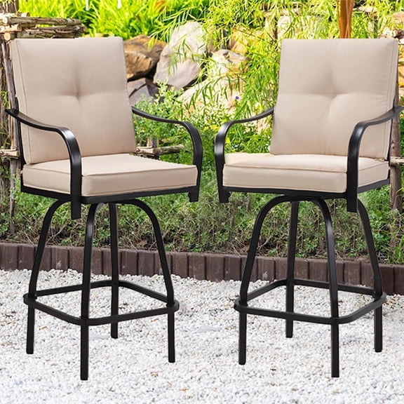 Outdoor Patio Swivel Bar Chairs Set of 2, Patio Swivel Bar Chairs, 360°Swivel Patio Bar Stool for Poolside, Backyard, Garden, Balcony, Beige