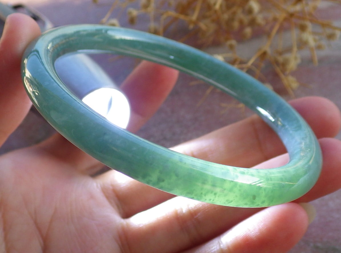 Icy Green Natural A JADE Jadeite Circle Bangle Bracelet 60 mm 685118 TN