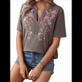 thumbnail image 2 of Camisas Mexicanas para Mujer, Blusa Tradicional de Verano Bordada, Túnica Floral, Cuello en V, Camiseta de Corta. Marrón Oscuro XL, 2 of 8
