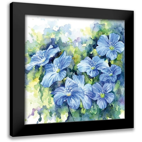 Anonymous 12x12 Black Modern Framed Museum Art Print Titled - Spring Flowers in Blue