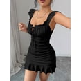 thumbnail image 6 of Vintage Ditsy Floral Off-Shoulder Ruffle Hem Cami Mini Dress, Fitted A-Line Bodycon Dress for Summer Date Vacation Beach, 6 of 10