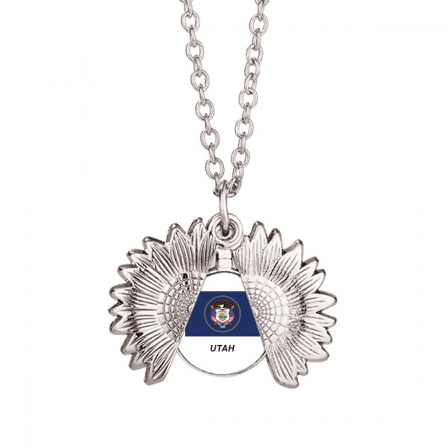 États-Unis Drapeau d'État Contour Utah Tournesol Collier Pendentif Médaillon Bijoux