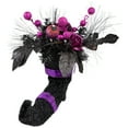 thumbnail image 3 of Northlight Witch's Boot with Glittered Foliage Halloween Decoration - 12" - Black and Purple, 3 of 9
