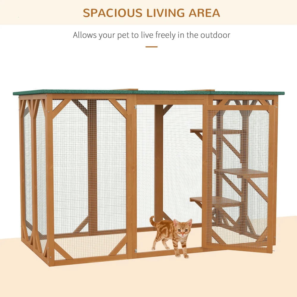 GVN Cat Catio Enclosure, Cat Cage House,Outdoor Cat House, Catio Wooden Feral Cat Shelter, Cat Cage with Platforms, Orange