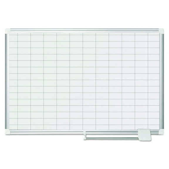 MasterVision MA0392830 36 in. x 24 in. Gridded Magnetic Steel Dry Erase Project Planning Board - White Surface, Satin Aluminum Frame