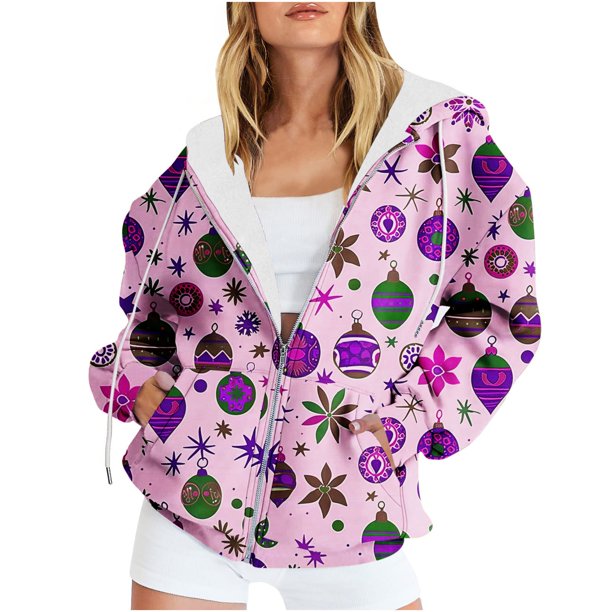 Puntoco Chaqueta Con Capucha Y Manga Larga Con Cremallera Y Estampado Navideño Informal Para Mujer