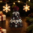 thumbnail image 4 of DIY Halloween Fabric Tree with Red Rose Topper, Tiered Skull & Spider Web Pattern Patchwork Tabletop Decor, Gothic Holiday Centerpiece for Home, Rose Style, 1 Count, 4 of 8