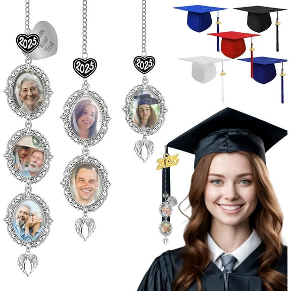 2025 Custom Memorial Graduation Tassel Photo Charm with Angel Wings Graduation Ceremony Gift, Personalized Memorial Tassel for Graduation