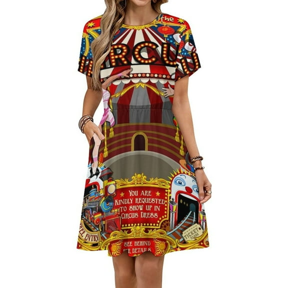Carnival Circus Amusement Family Theme Park Dress Summer Street Style Dresses Female Short Sleeve Printed Sundress