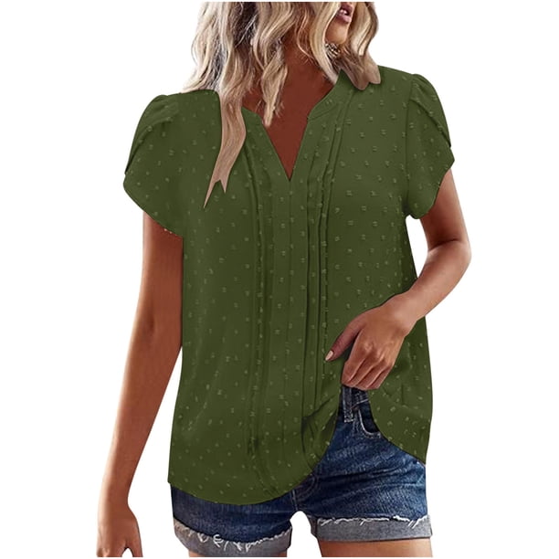 Tops de Encaje de Manga Corta para las Mujeres Blusa de Suéter de Cuello Redondo Sólido, Top de Fiesta Casual con Forro Interior