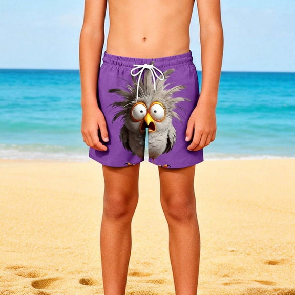 Kids Boys Pull-on Shorts Elastic Waist Lightweight Surprised Owl Print Bottoms for School Summer Daily Outfits, 5T-14Y
