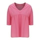thumbnail image 5 of Camisetas de Manga Media para las Mujeres Color Sólido Raglan V-Cuello Patchwork Plisado Top, Nylon Spandex, 5 of 7