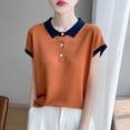 thumbnail image 3 of SPZTSX Knitted Polo Shirts for Women Color Block Short Sleeve Collared Slim Fit Casual Tops for Summer, 3 of 5