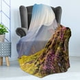 thumbnail image 4 of Landscape Soft Flannel Fleece Throw Blanket, Pink Rhododendron Flowers Field with Mountains and Sun Spring Feels, Cozy Plush for Indoor and Outdoor Use, 60" x 80", Multicolor, by Ambesonne, 4 of 5