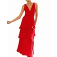 thumbnail image 3 of Robes de Demoiselle d'Honneur en Mousseline à Étages pour Femmes, Volants, Robes de Soirée Formelles Longues avec Plis, Rouge, TG, 3 of 8