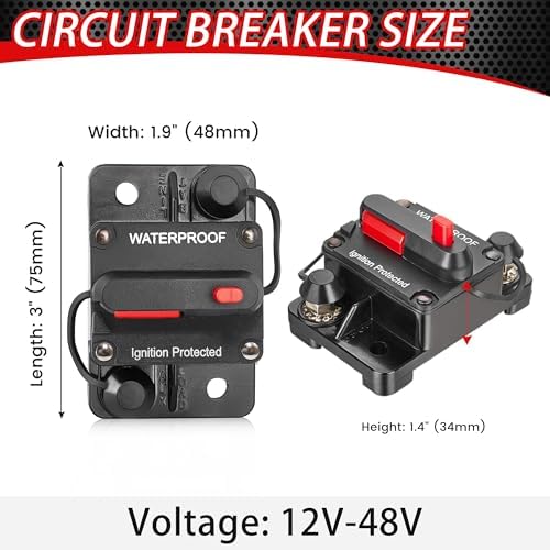 80Amp Circuit Breaker for Boat Trolling Motor Marine ATV Vehicles Stereo Audio Electronic Battery System Inline Fuse Manual Reset Switch Waterproof 80A Fuse DC 12V-48V