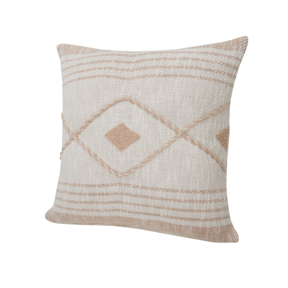 LR Home Ox Bay Hand-Woven Tan/White Geometric All-Natural Cotton Pillow Cover