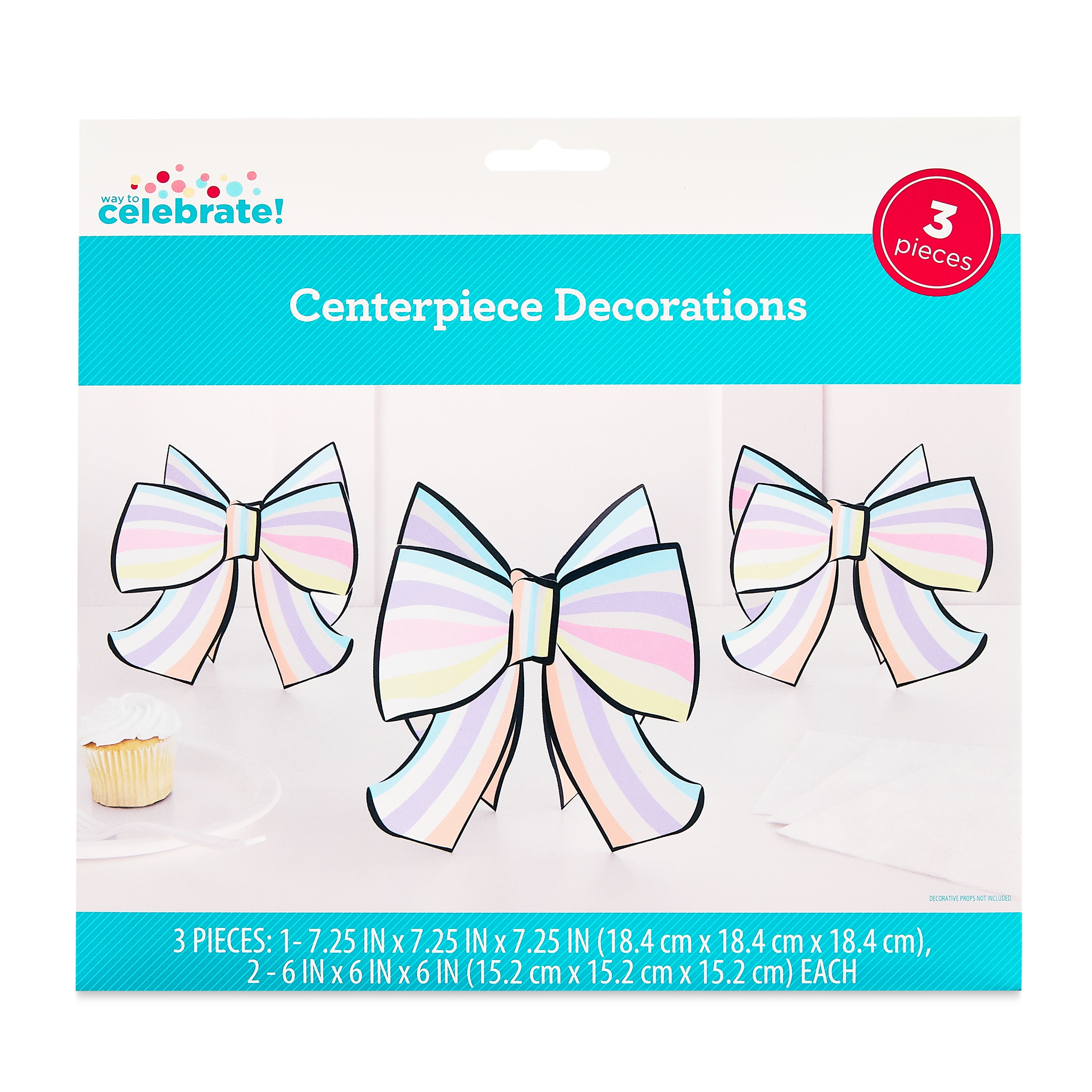 Multicolor Sweet Bows 3D Table Centerpiece Decorations, 3 Pieces, by Way To Celebrate