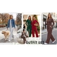 thumbnail image 5 of UVN Winter Womens 2 Piece Outfit Sets Ruched Long Sleeve Top and Wide Leg Pants with Pockets Casual Loungewear for Women Workout Sets, 5 of 10